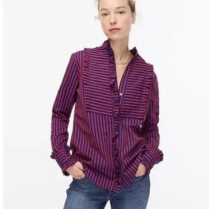 J. Crew | Striped Ruffle Button Down Shirt, L